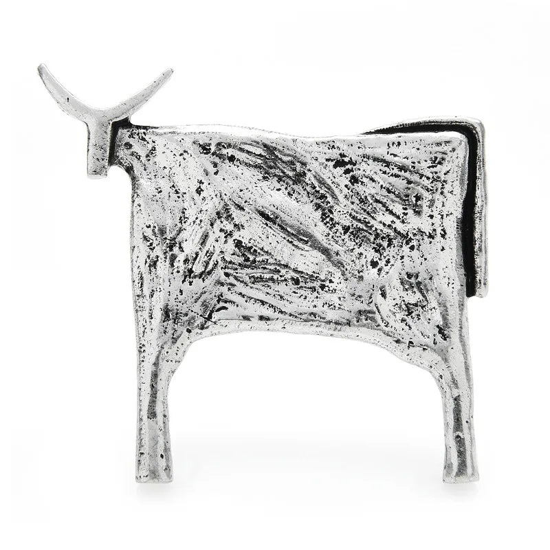 Vintage Textured Longhorn Cattle Brooch