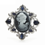 Navy Jeweled Cameo Portrait Brooch
