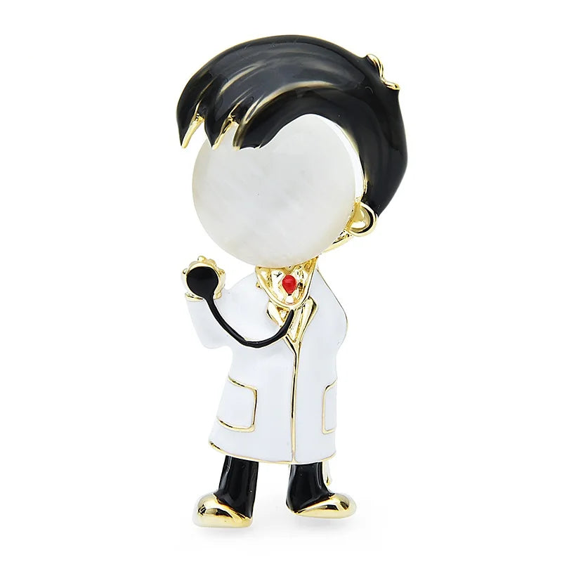 Enamel Doctor with Stethoscope Brooch