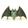 Green Rhinestone Bat Brooch