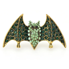 Green Rhinestone Bat Brooch
