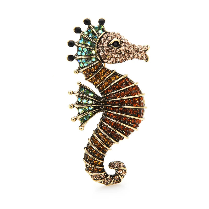 Rhinestone Seahorse Brooch