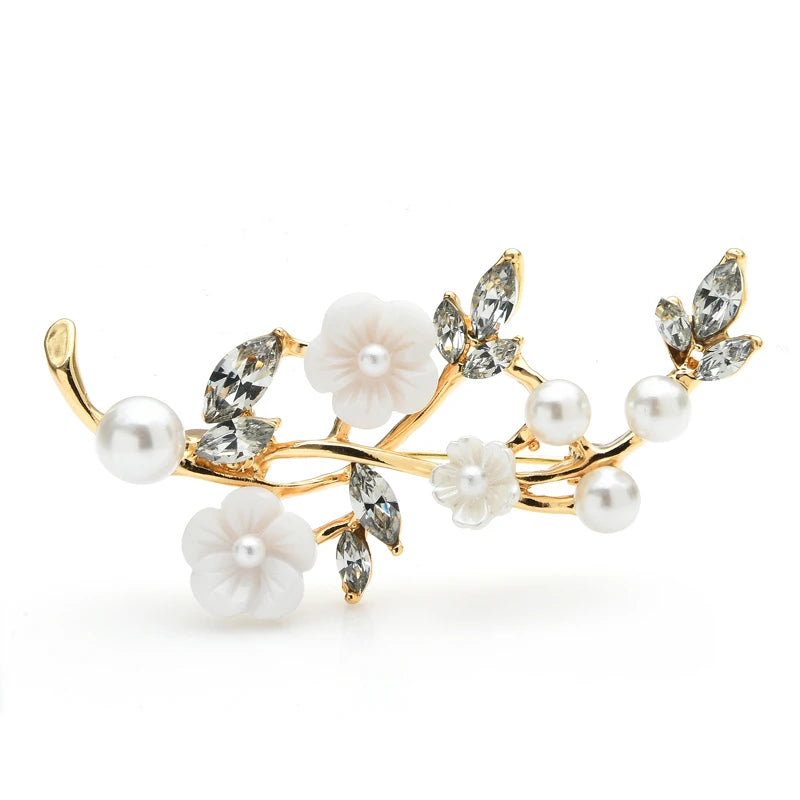 Acrylic Blossom and Pearl-Look Branch Brooch