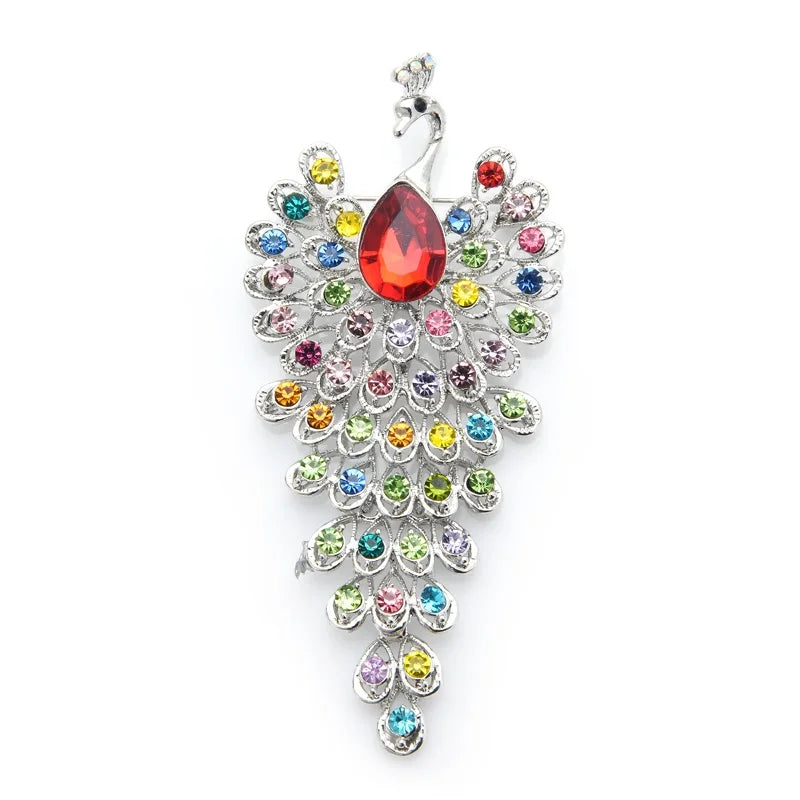 Jeweled Peacock Tail Brooch