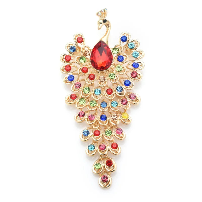 Jeweled Peacock Tail Brooch