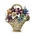 Multicolor Jeweled Flower Basket Brooch