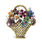 Multicolor Jeweled Flower Basket Brooch