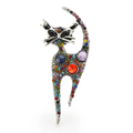 Long Multicolor Jeweled Cat Brooch