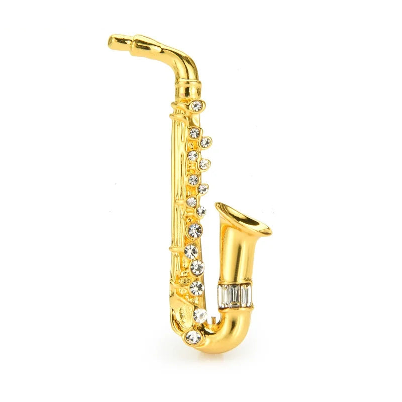 Jeweled Saxophone Brooch