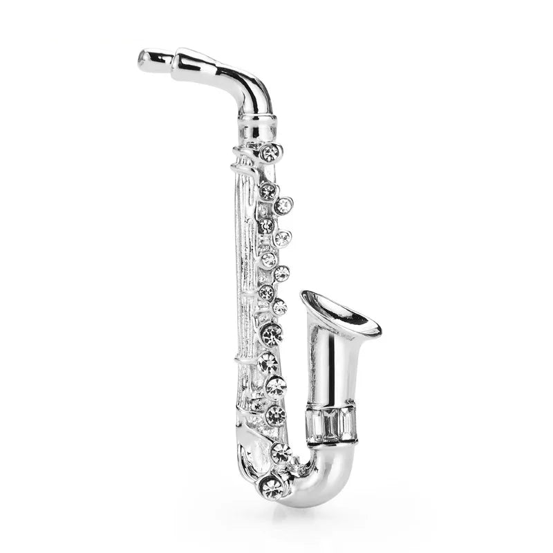 Jeweled Saxophone Brooch