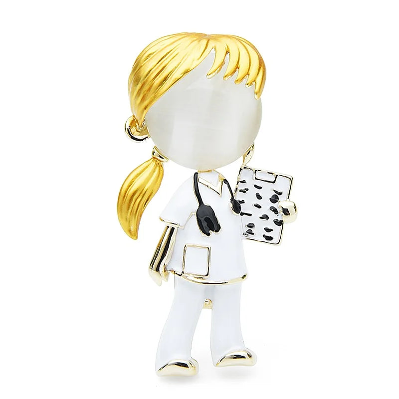 Enamel Doctor with Clipboard Brooch