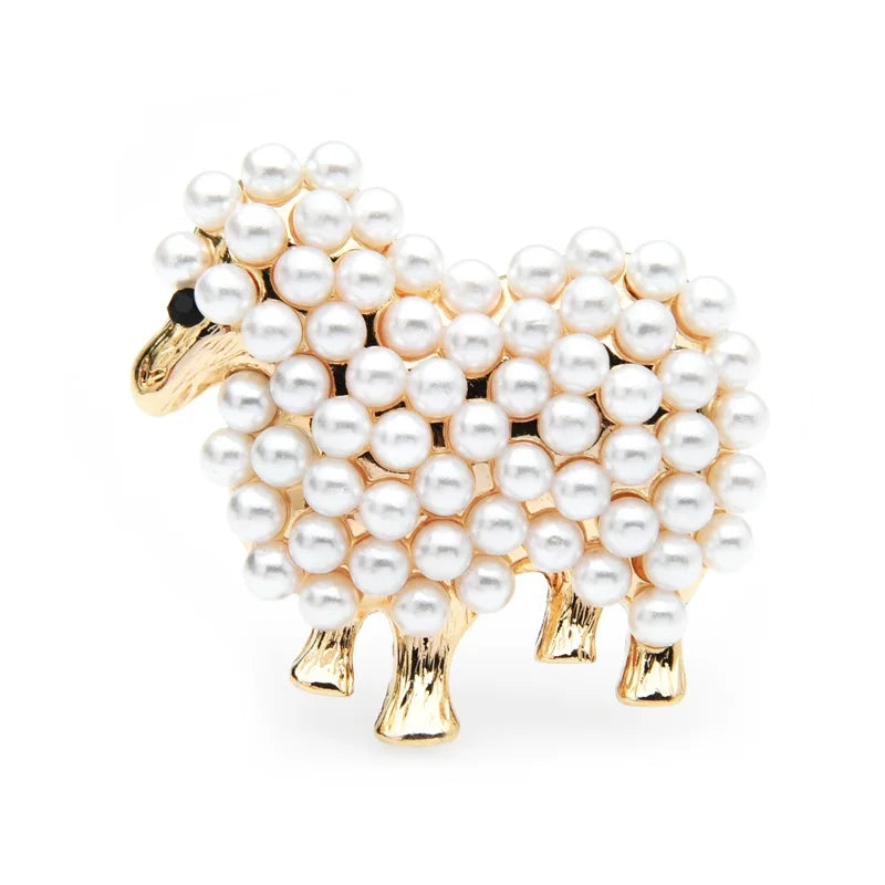Pearl-Look Sheep Brooch