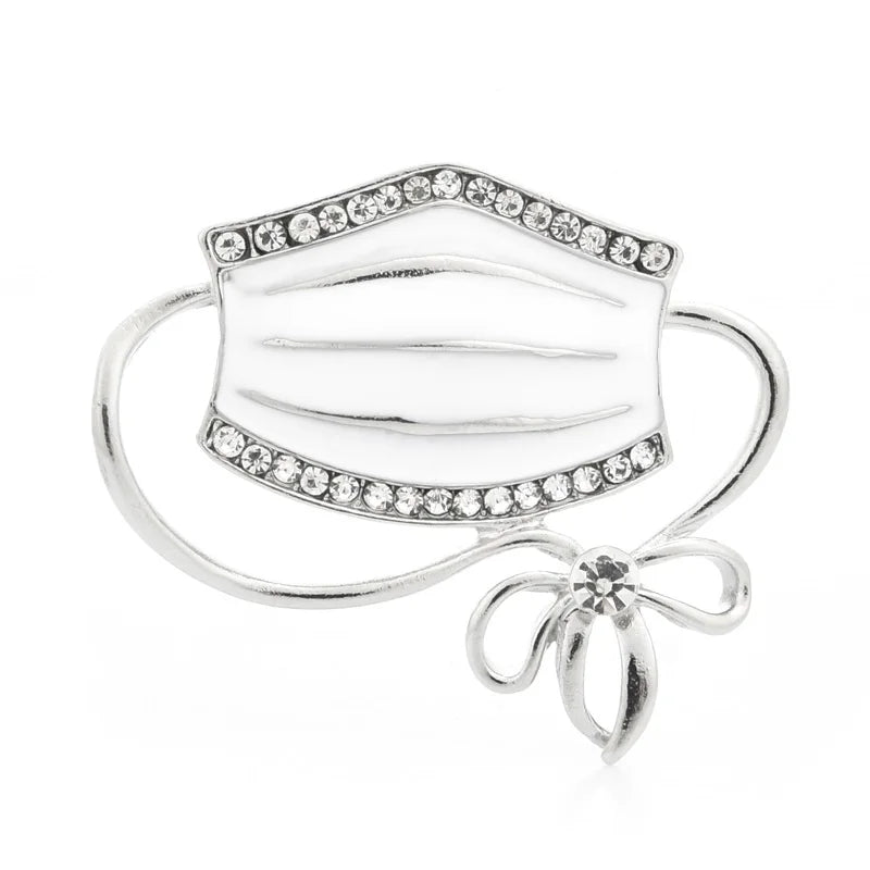 Enamel Face Mask with Bow Brooch