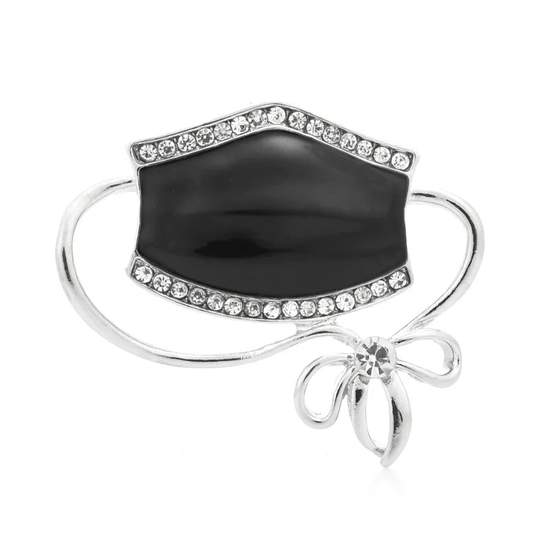 Enamel Face Mask with Bow Brooch