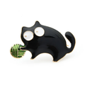 Black Enamel Cat with Yarn Ball Brooch