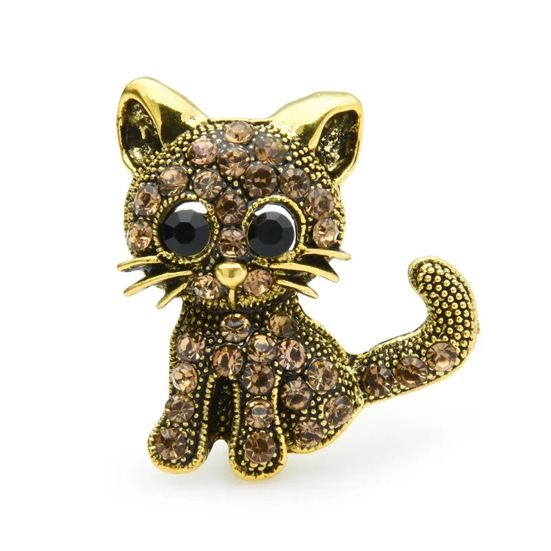 Vintage Jeweled Kitten Brooch