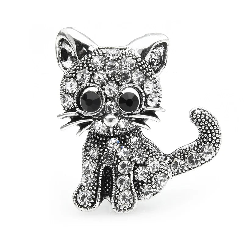 Vintage Jeweled Kitten Brooch