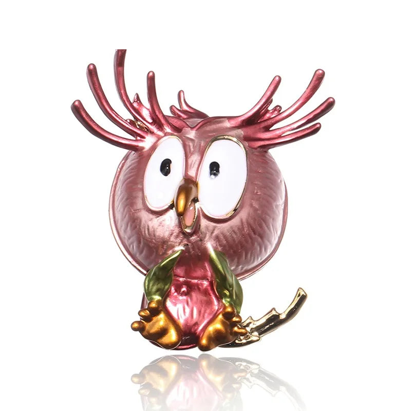 Enamel Antlered Owl Brooch