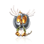 Enamel Antlered Owl Brooch