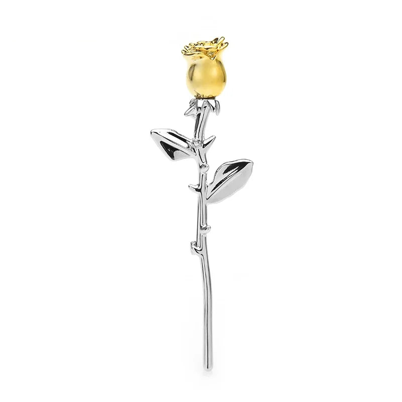 Two-Tone Rose Stem Brooch