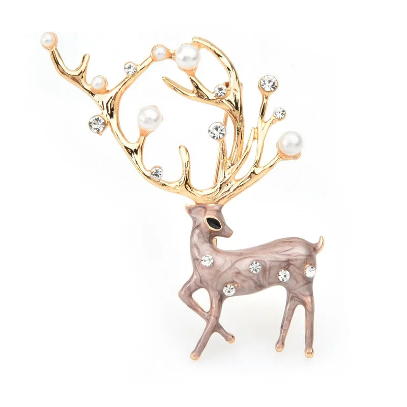 Enamel Deer with Pearl-Look Antlers Brooch