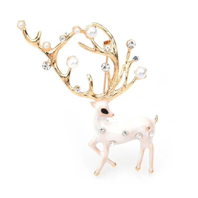 Enamel Deer with Pearl-Look Antlers Brooch