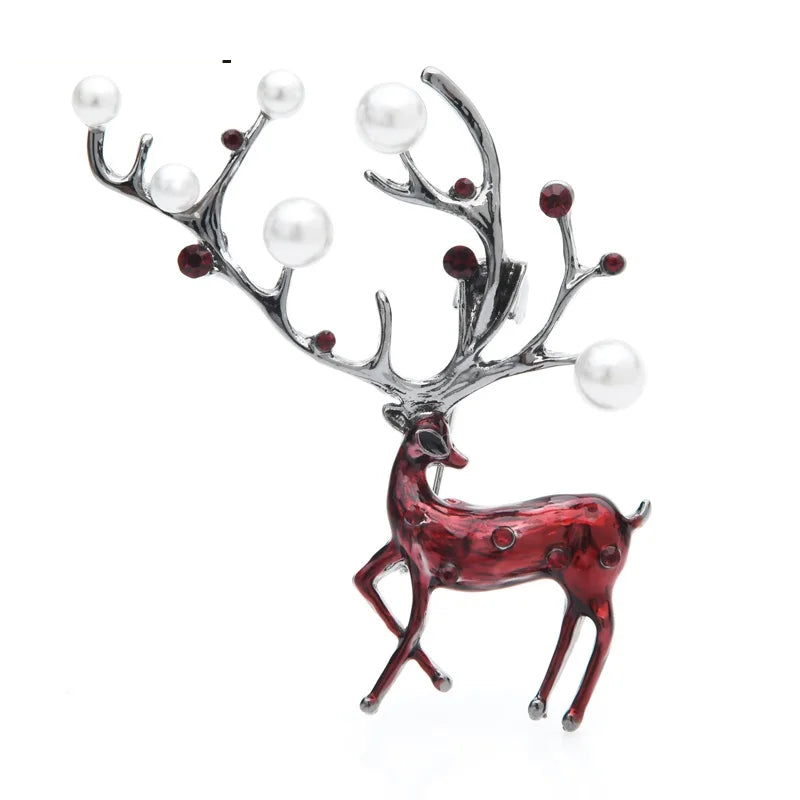 Enamel Deer with Pearl-Look Antlers Brooch