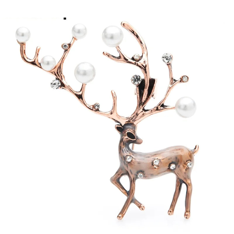 Enamel Deer with Pearl-Look Antlers Brooch