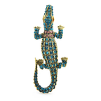 Blue and Green Rhinestone Crocodile Brooch