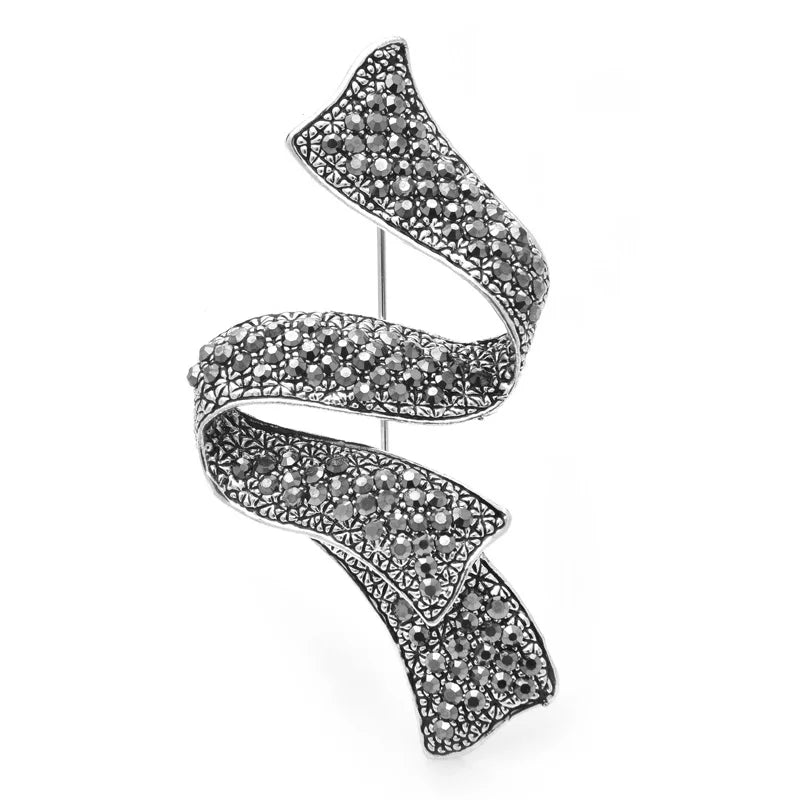 Vintage Jeweled Spiral Ribbon Brooch