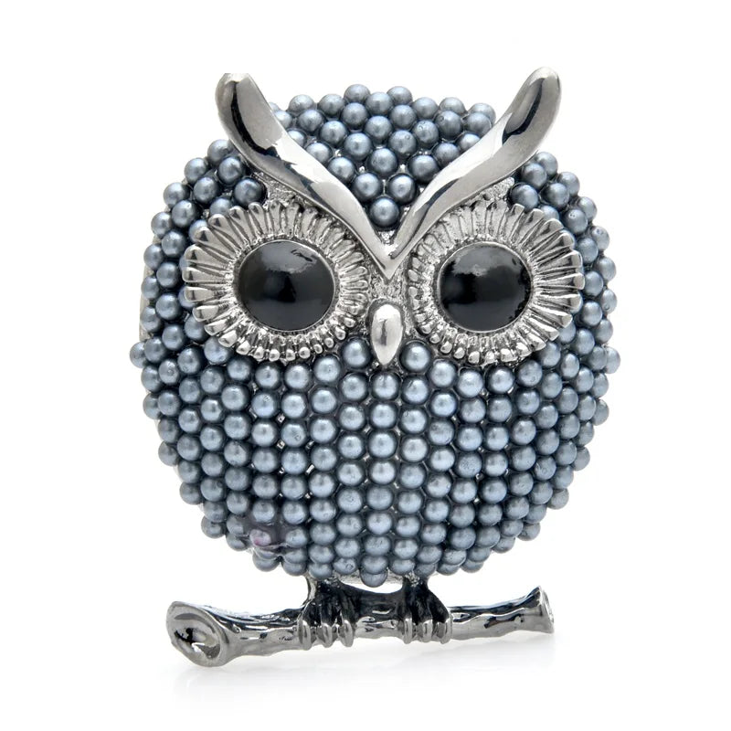Pearl-Look Owl on Branch Brooch