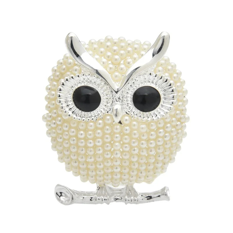 Pearl-Look Owl on Branch Brooch