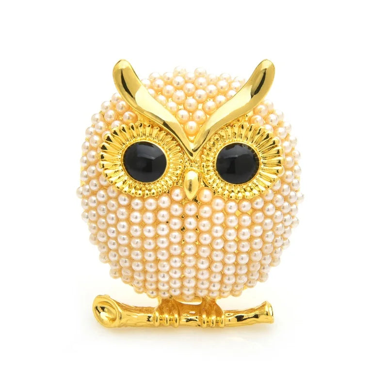 Pearl-Look Owl on Branch Brooch