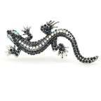 Blue and Clear Rhinestone Gecko Brooch