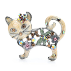 Floral Openwork Enamel Cat Brooch