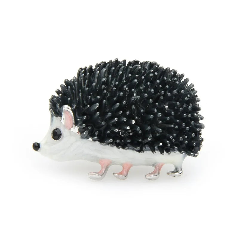 Black and White Enamel Hedgehog Brooch