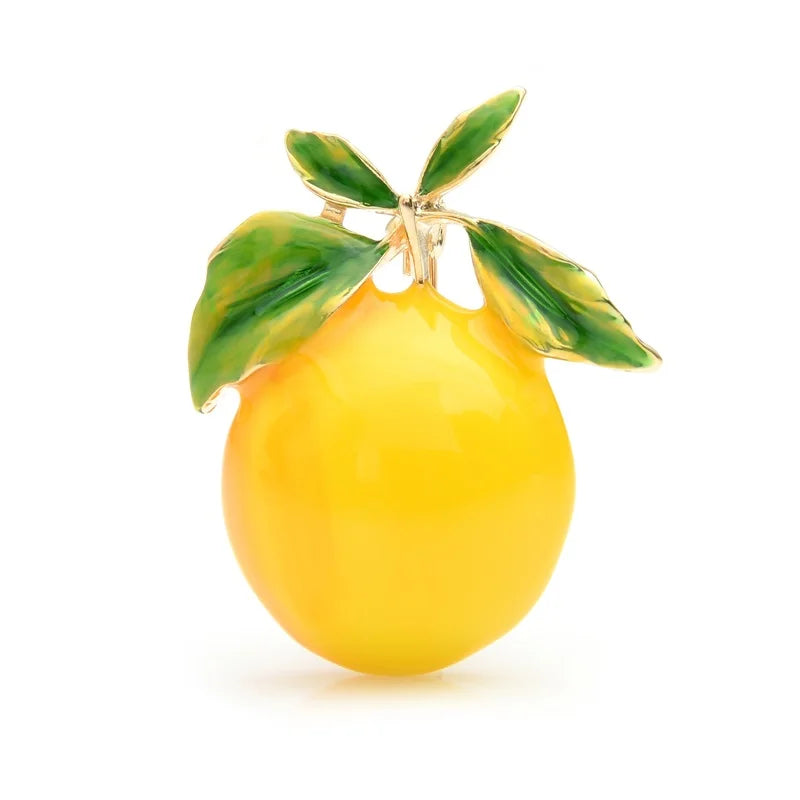 Yellow Enamel Lemon with Leaves Brooch