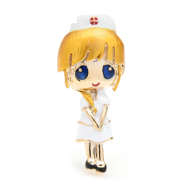 Enamel Nurse with Cap Brooch