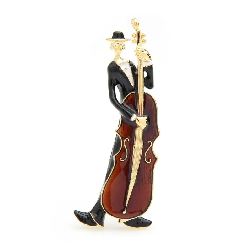 Musician with Upright Bass Brooch