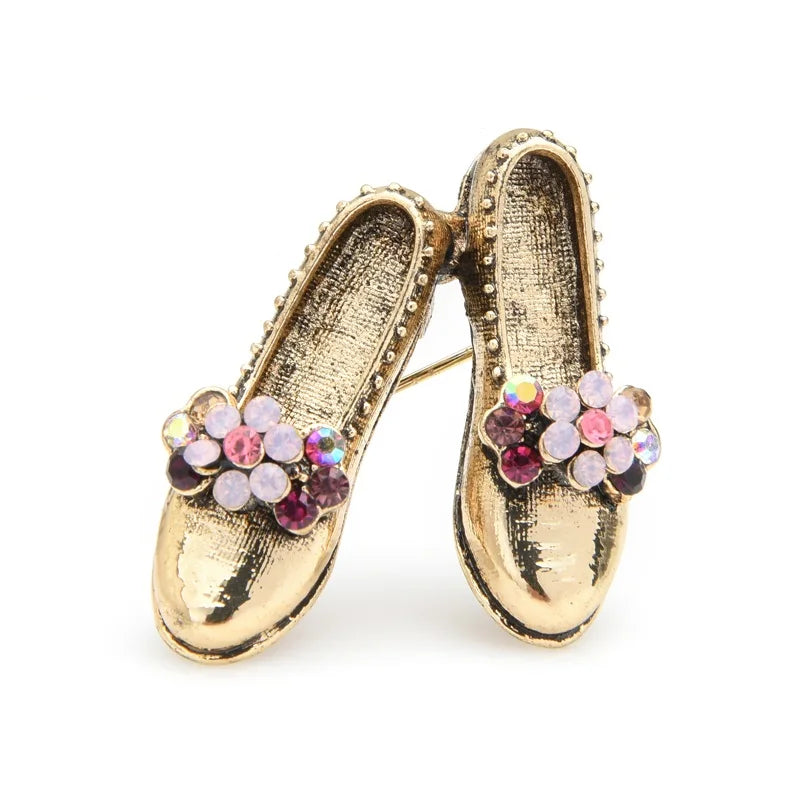 Vintage Floral Ballet Shoes Brooch