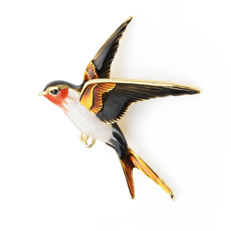 Colorful Enamel Flying Swallow Brooch