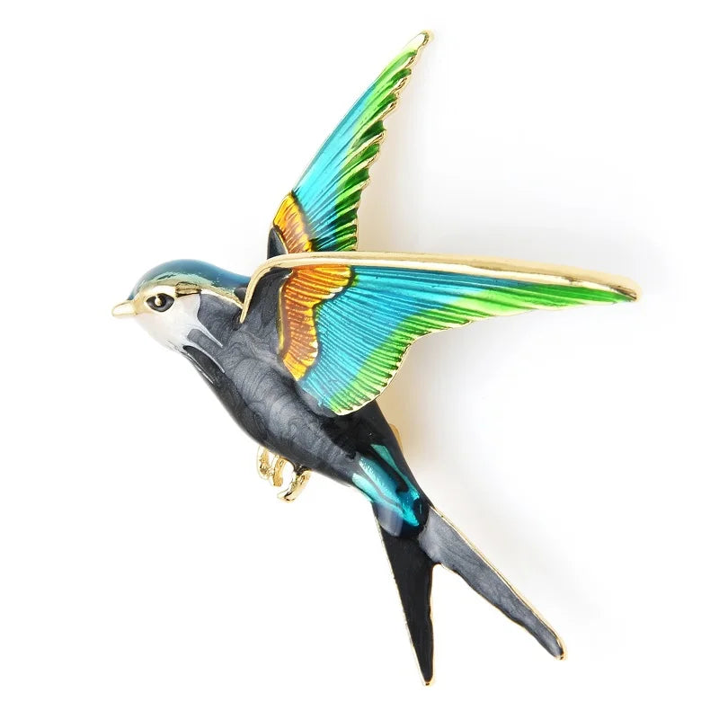 Colorful Enamel Flying Swallow Brooch