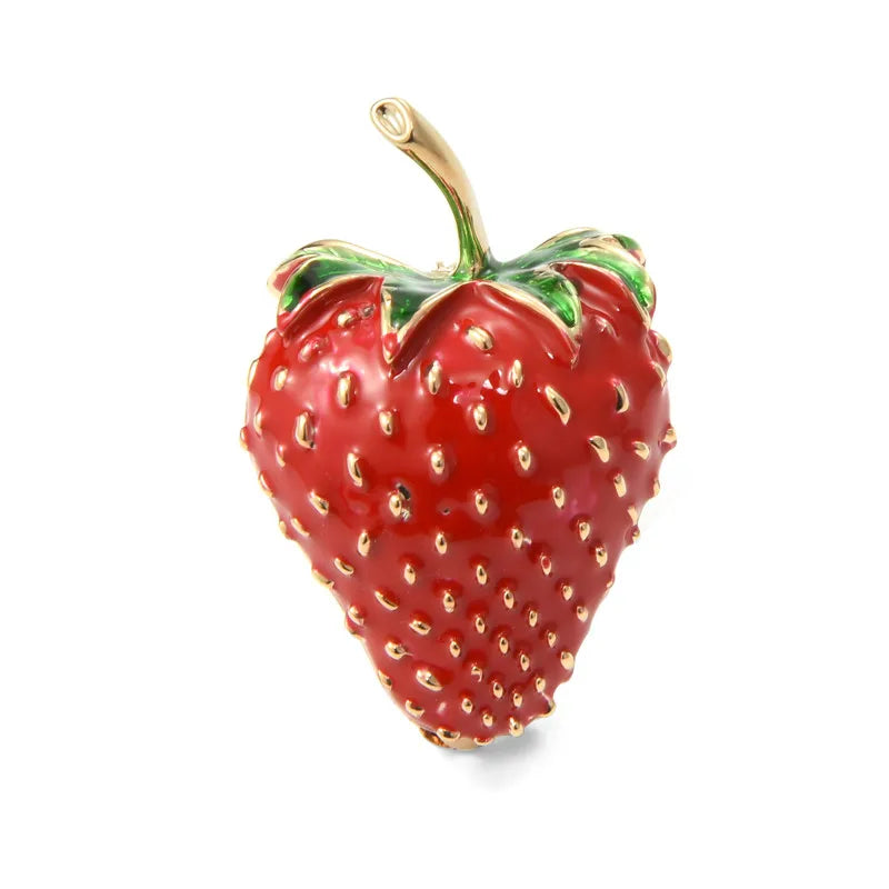 Glossy Red Enamel Strawberry Brooch