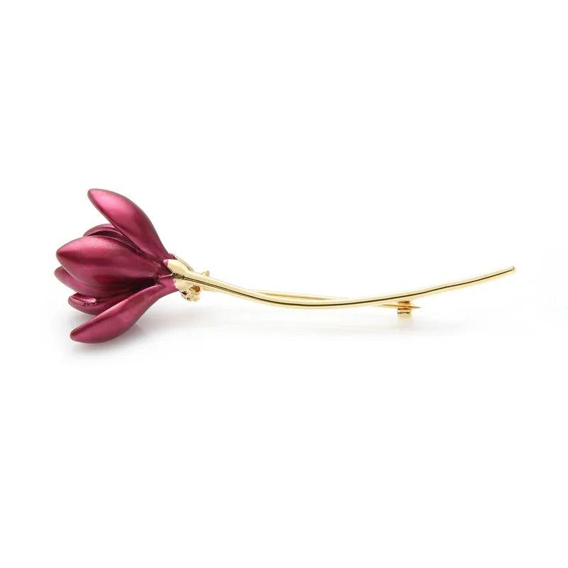 Pink Enamel Magnolia Stem Brooch