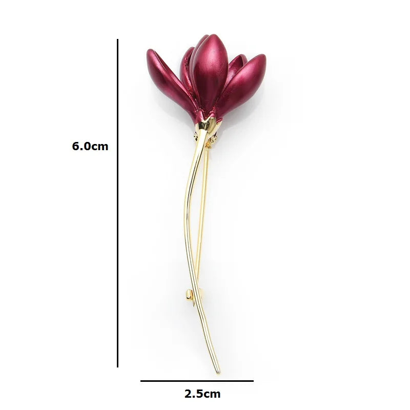 Pink Enamel Magnolia Stem Brooch