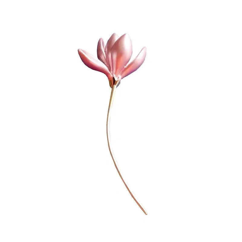 Pink Enamel Magnolia Stem Brooch