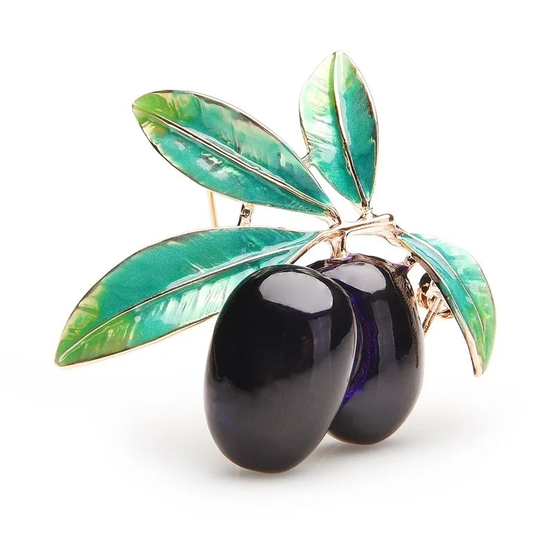 Purple Enamel Olive Branch Brooch