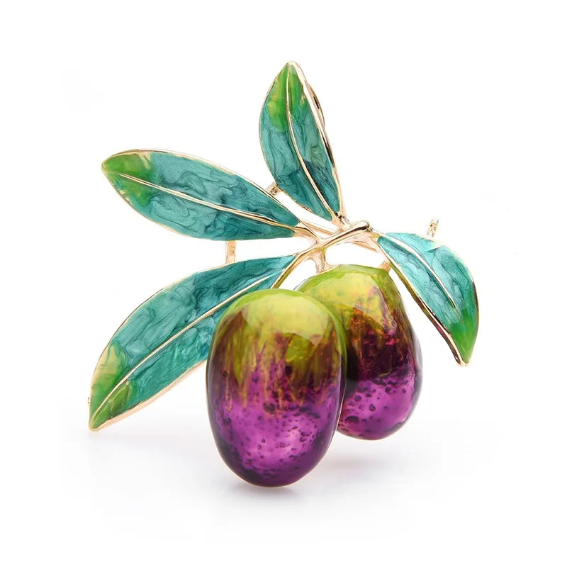 Purple Enamel Olive Branch Brooch