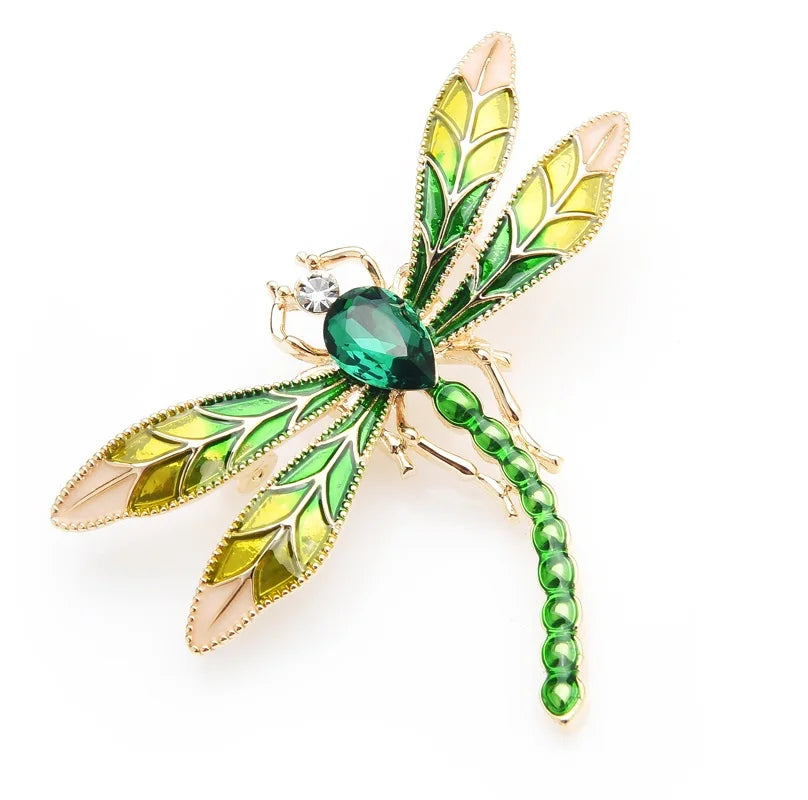 Green Enamel Jeweled Dragonfly Brooch