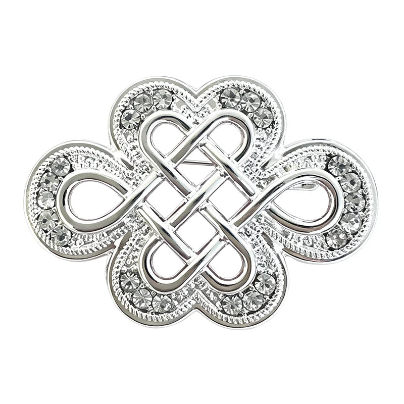 Silver-Tone Jeweled Endless Knot Brooch
